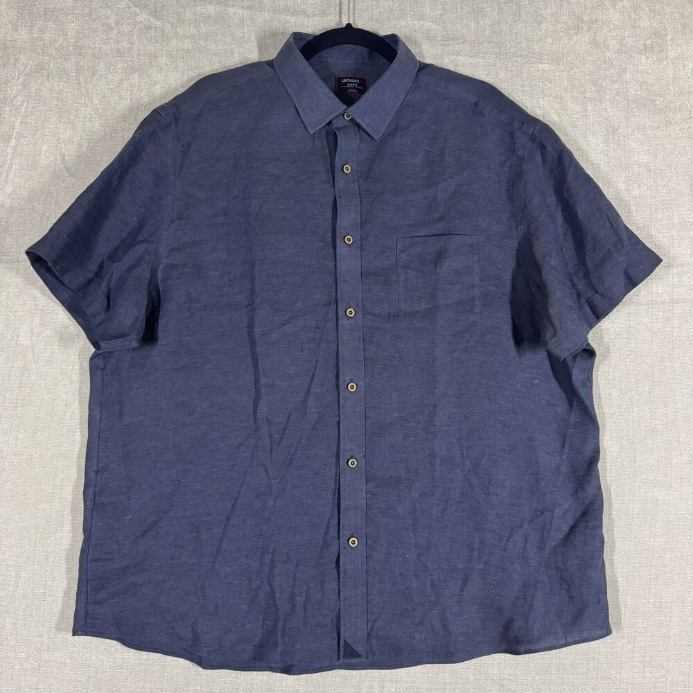UNTUCKit Cameron Button Down Shirt Mens XL Navy Linen Wrinkle Resistant EUC